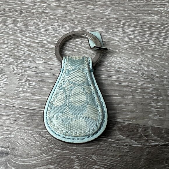 COACH Blue Key Ring Fob Signature C Monogram Logo Canvas Jacquard Leather - Picture 1 of 3